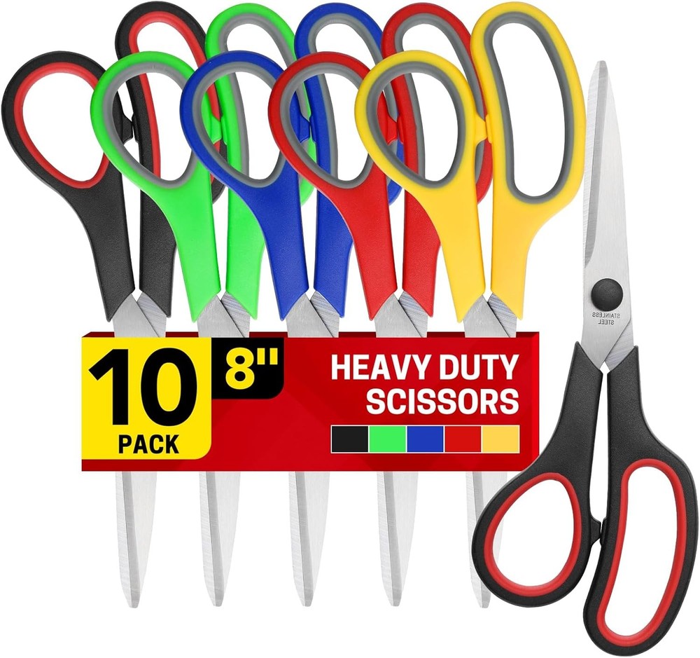 8" 10 Pack All Purpose Heavy Duty Scissors Comfort-Grip Sharp Scissors