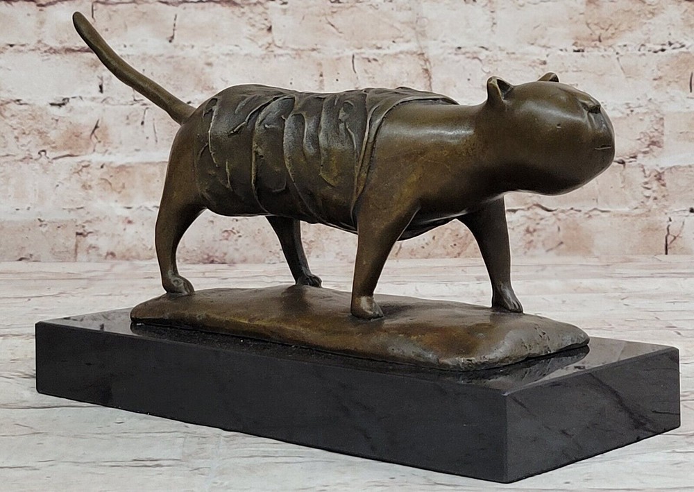 Abstract Botero Cat Genuine Solid Bronze Sculpture Lost Wax Figurine Gift Decor
