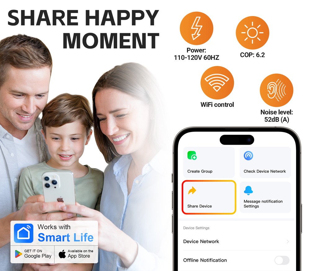 Smart Wifi Pool Heat Pump 27000 BTU for Above Ground Pools 7000 Gal Efficient