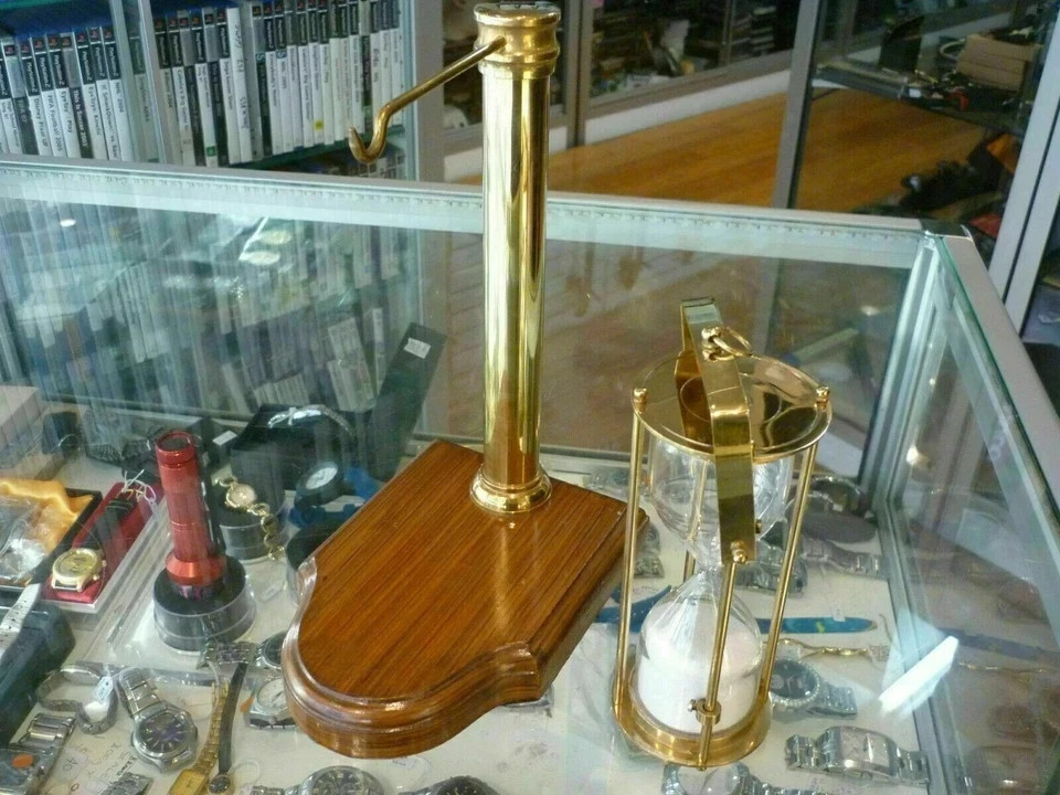 VINTAGE NAUTICAL HANGING SOLID BRASS SAND TIMER MARITIME HOURGLASS