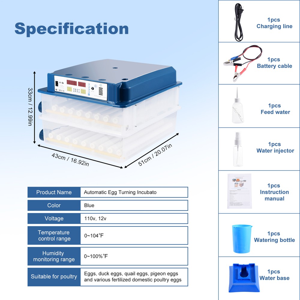 120 Eggs Incubator Temperature Control Automatic Digital Chicken Egg Hatcher