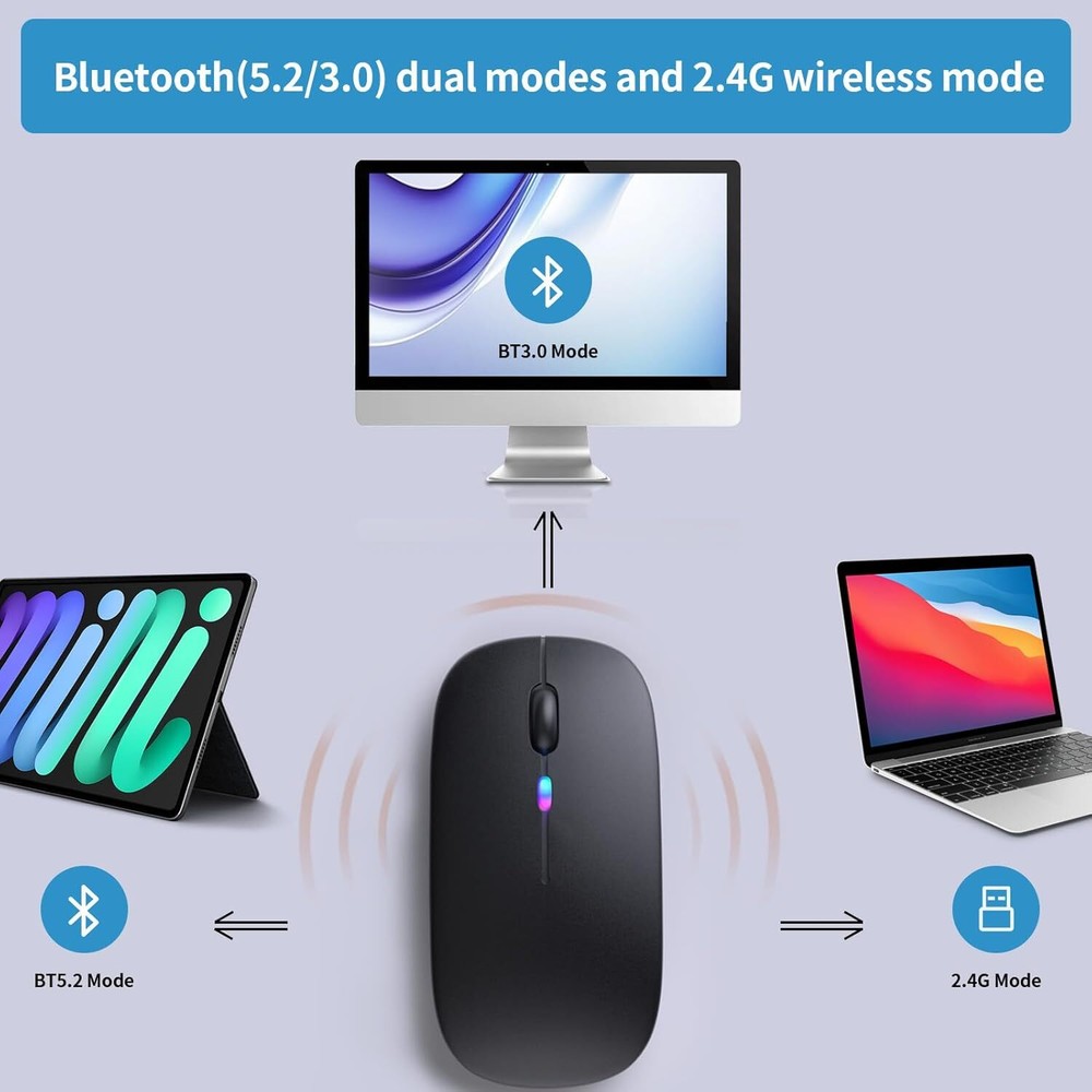 Wireless Bluetooth Mouse, Rechargeable, LED, Silent, Ultra-thin Design (Bluetoot