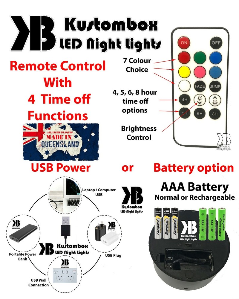Plane Personalised Name 3D LED Night Light Battery or USB 7 Colour + Remote Ctl