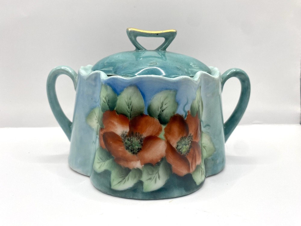 Handpainted Bavarian Poppy Sugar Bowl With Lid