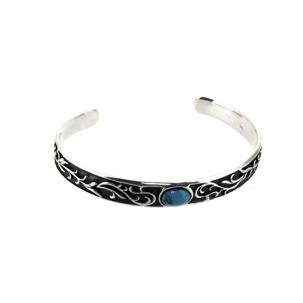 Turquoise Arabesque Native Bangle Bracelet, 925 Sterling Silver