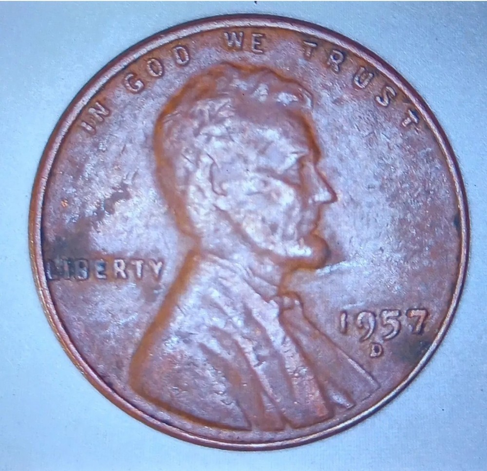1957  D Lincoln Wheat Penny Error Filled "B"