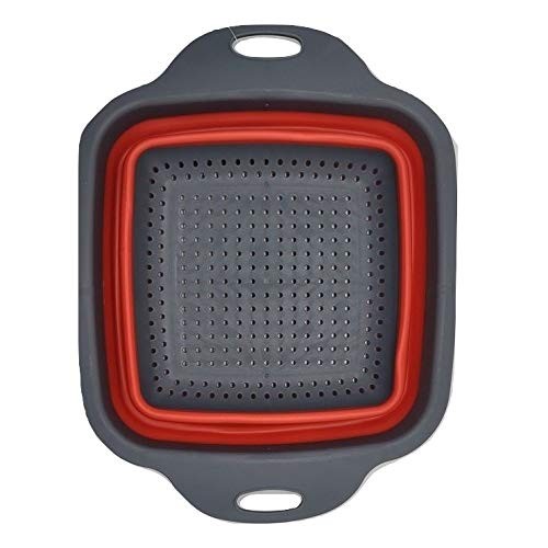 Red Collapsible Silicone Kitchen Colander Space Saving Food Strainer