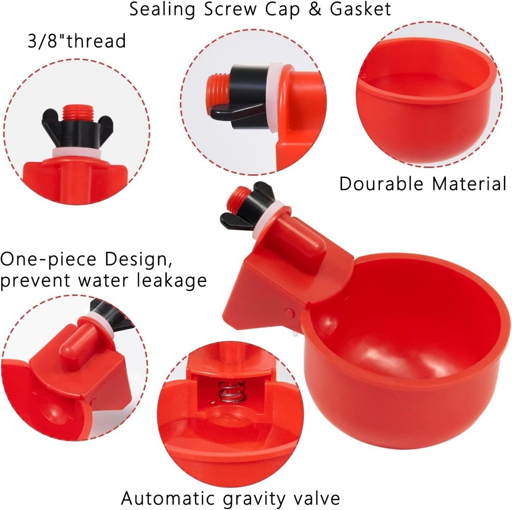 4-Pack Automatic Chicken Water Cups - Easy Install 5-Gallon Poultry Drinker