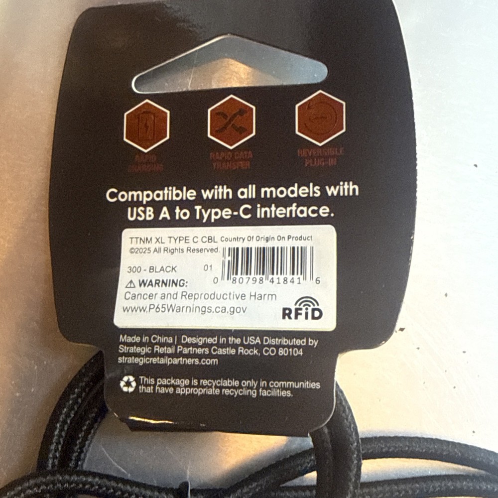 CellTronix Titanium Xtra Long Cable USB Type C 8 Feet -BLACK