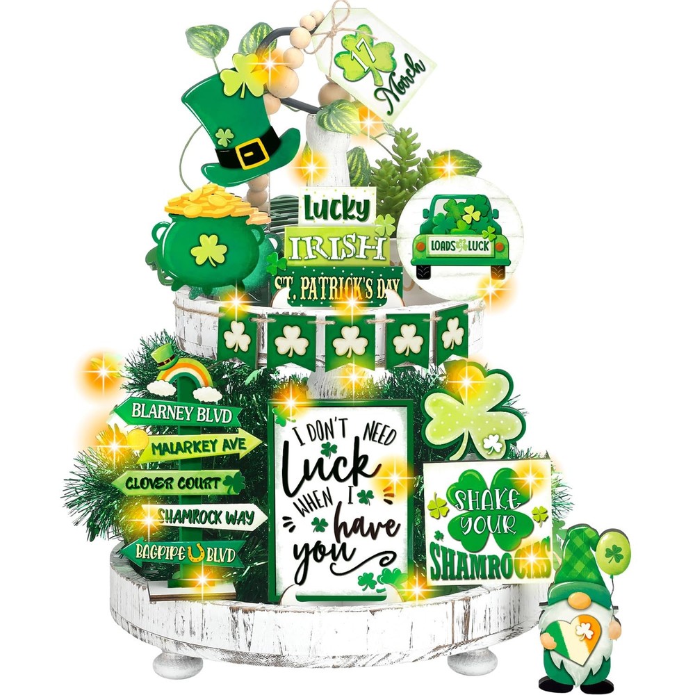 15 Pcs St. Patrick's Day Tiered Tray Decor Set St Patricks Day Decoration Eas...