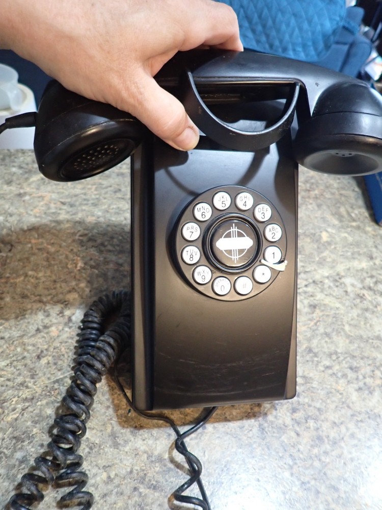 Crosley CR55 Black Wall Phone - Brushed Chrome Retro look - Work!  Tested!
