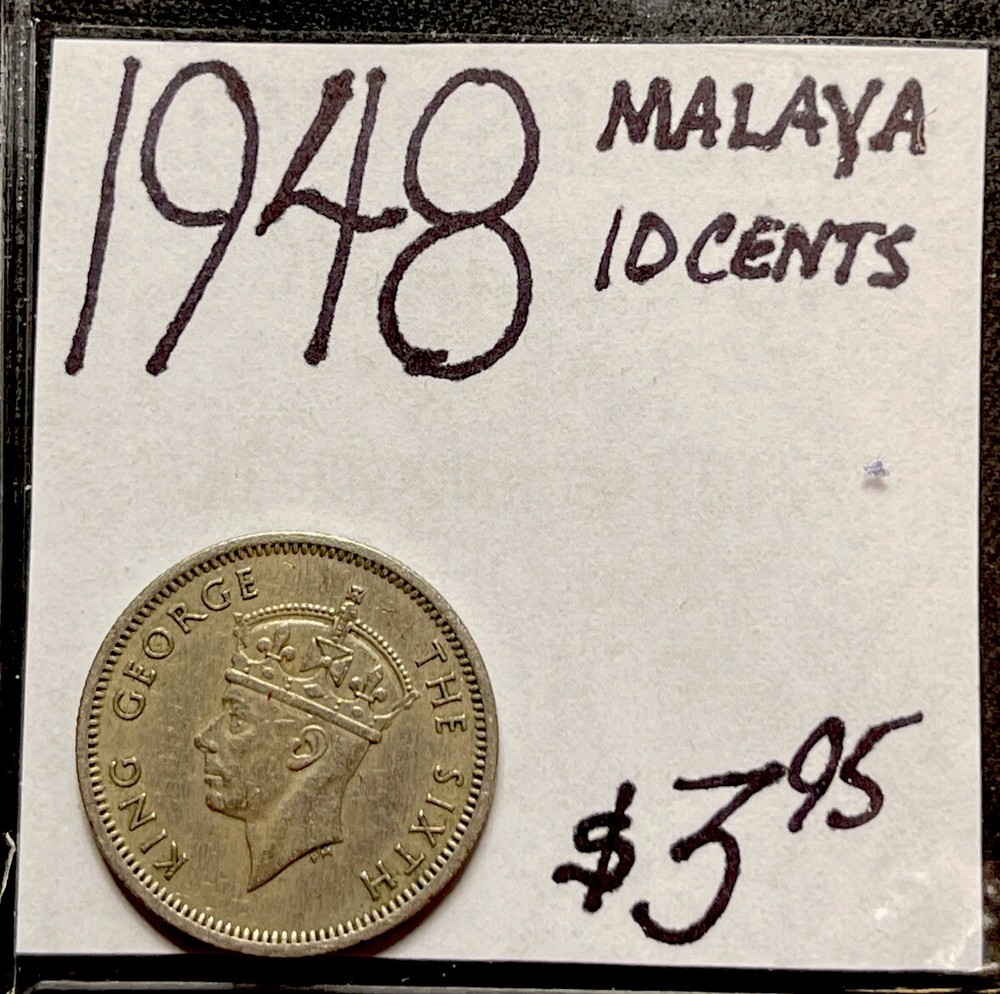 1948 Malaya 10 Cent Coin. ENN Coins