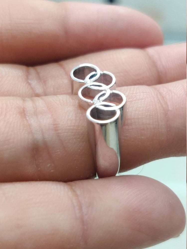 Fine Solid Metal Men's Olympic Ring 14k White Gold Plated Silver