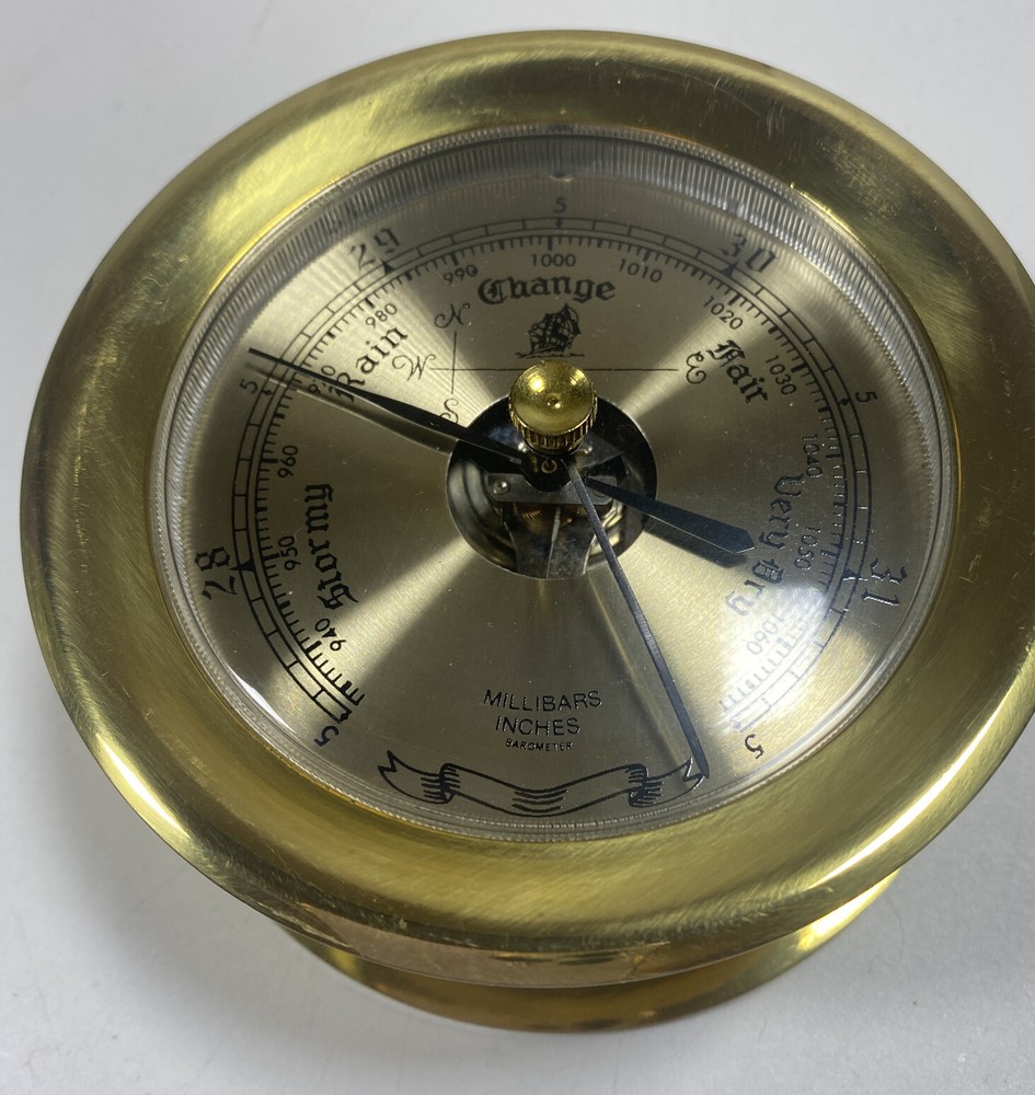 Vintage Brass Millibars Inches Barometer