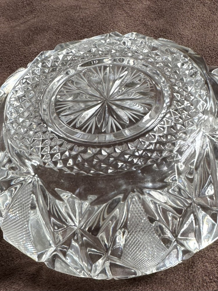 vintage crystal ashtray heavy 6”