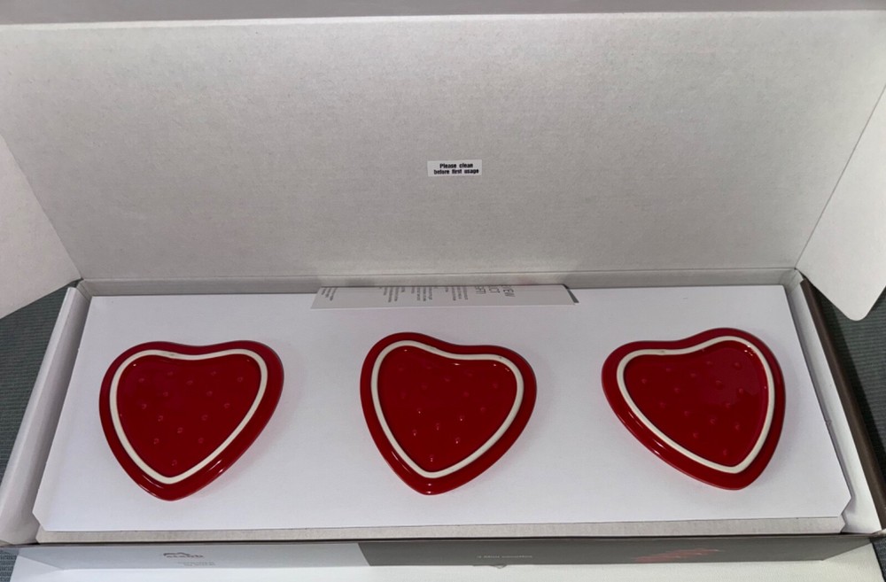 Staub 3 Mini Cocottes Heart Shaped Red New