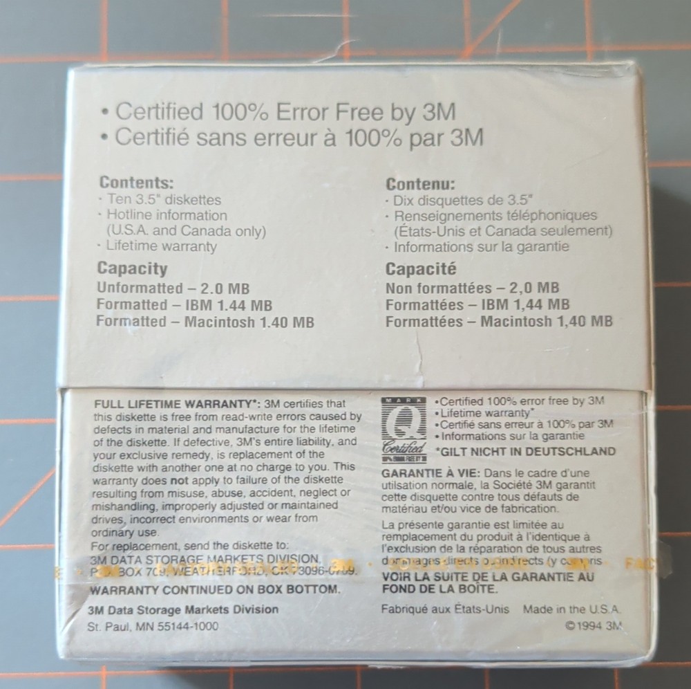 3M High Density DS,HD 3.5" Floppy Diskettes 10 Pack 12513
