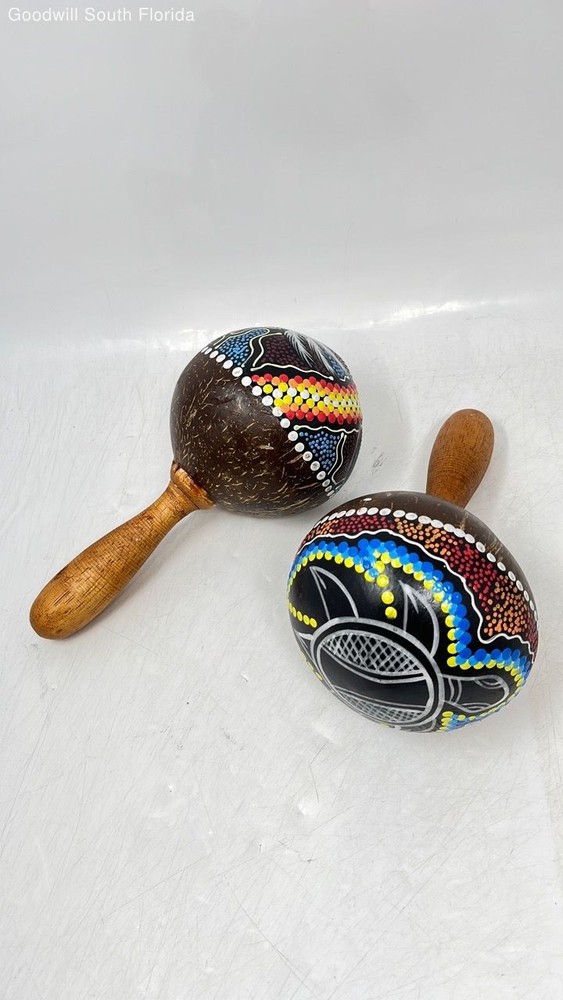 Vintage Coconut Maracas Percussion Instruments Handheld Rattle Shaker Pair