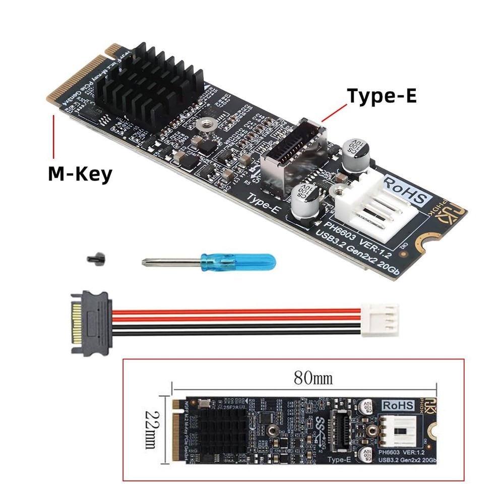 20Gbps Type-E USB 3.1 Front Panel Socket to NVME NGFF M-Key Express Card Adap...