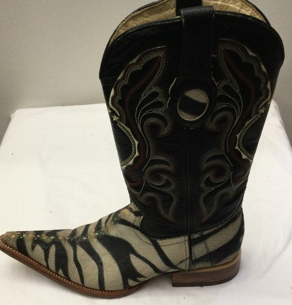 Botas Aguila Real Lizard Skin Zebra Pattern Pointed Toe Cowboy Boots Size 6.5