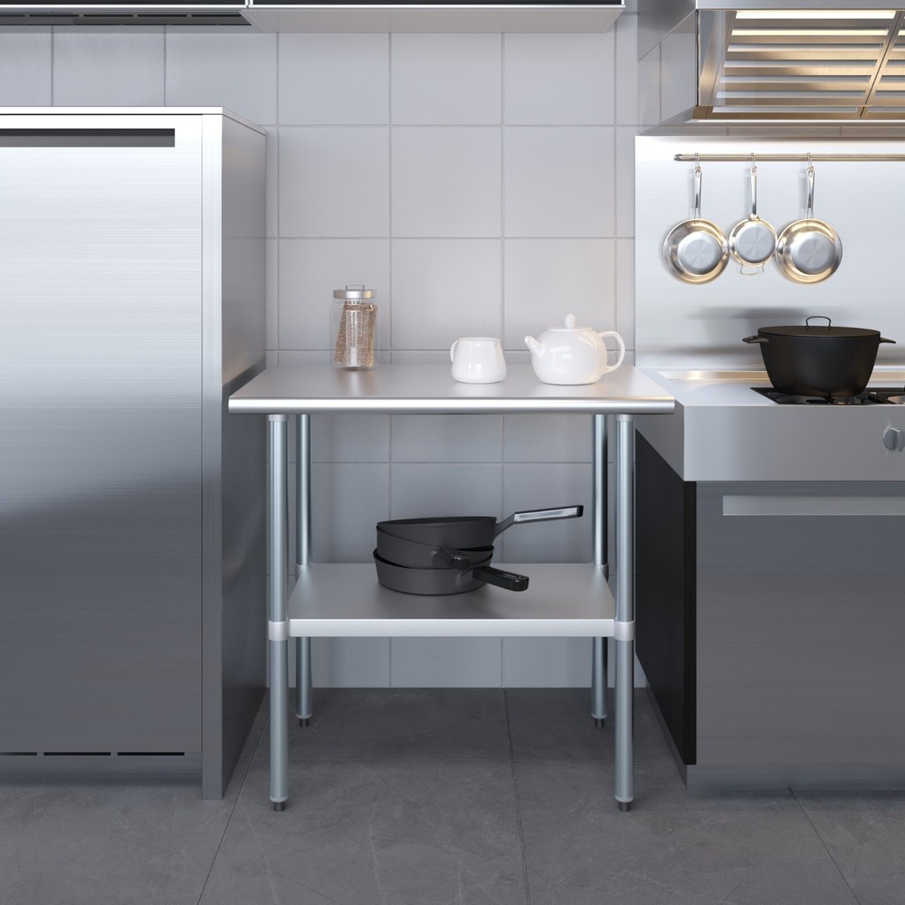24" X 36" Stainless Steel Work Table With Galvanized Undershelf