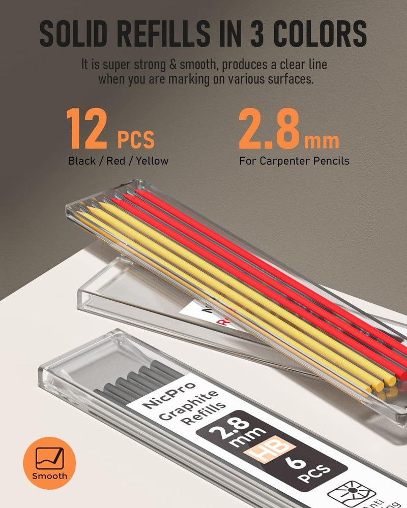 2.8 mm Ergonomic Mechanical Carpenter Pencil with Built-in Sharpener & Refills
