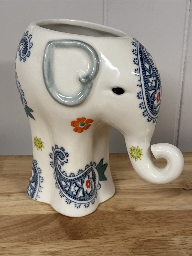Elephant Planter Hand Painted Good Luck 7”