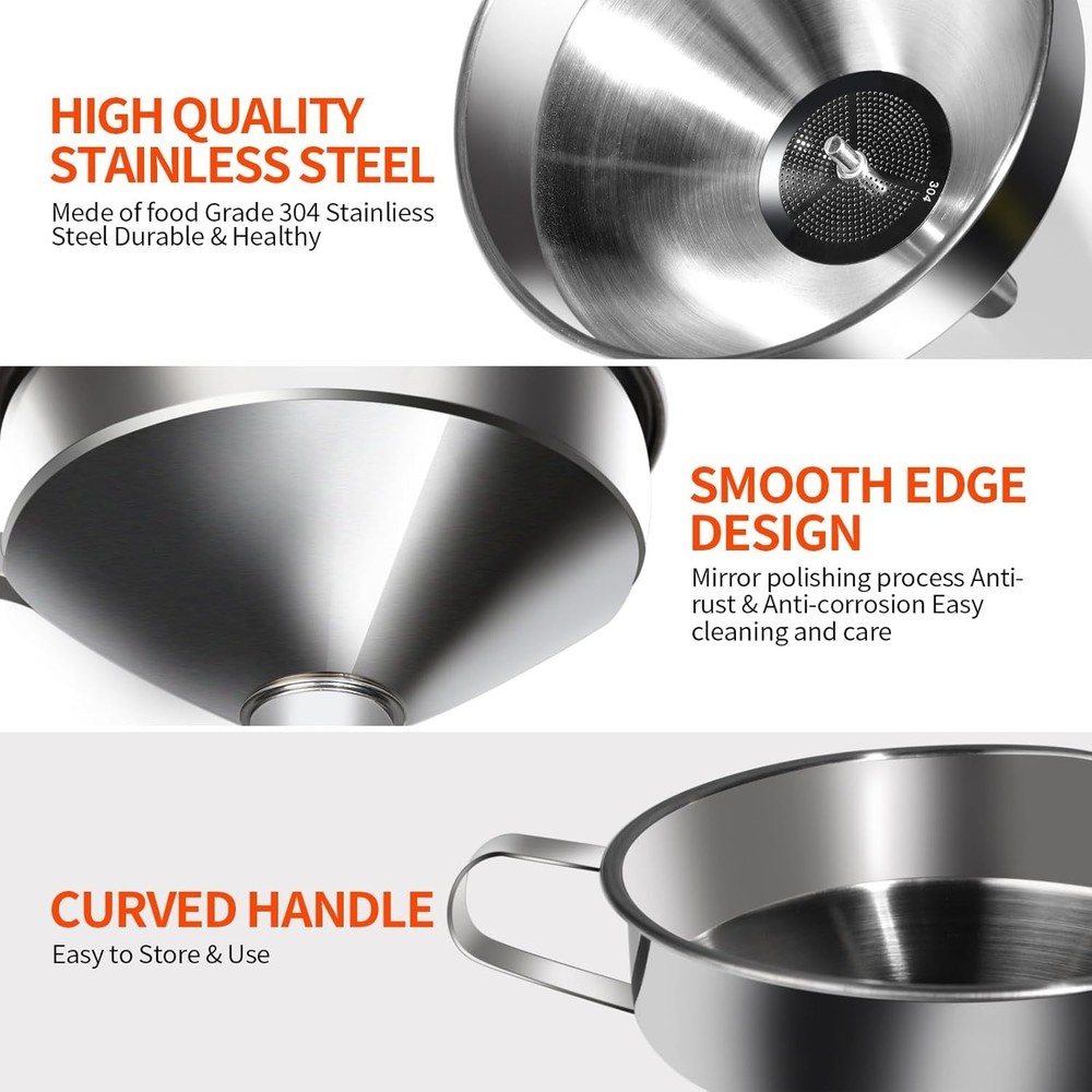 Professional Quality Stainless Steel Funnel Trio – Essential Kitchen Tools
