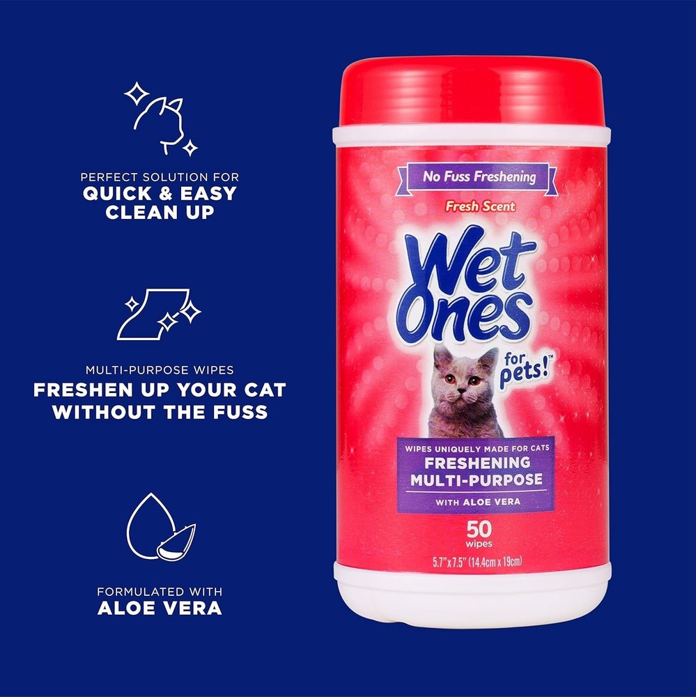 Multi-Purpose Cat Grooming Wipes - 50 Count for Quick Freshness and Odor Control