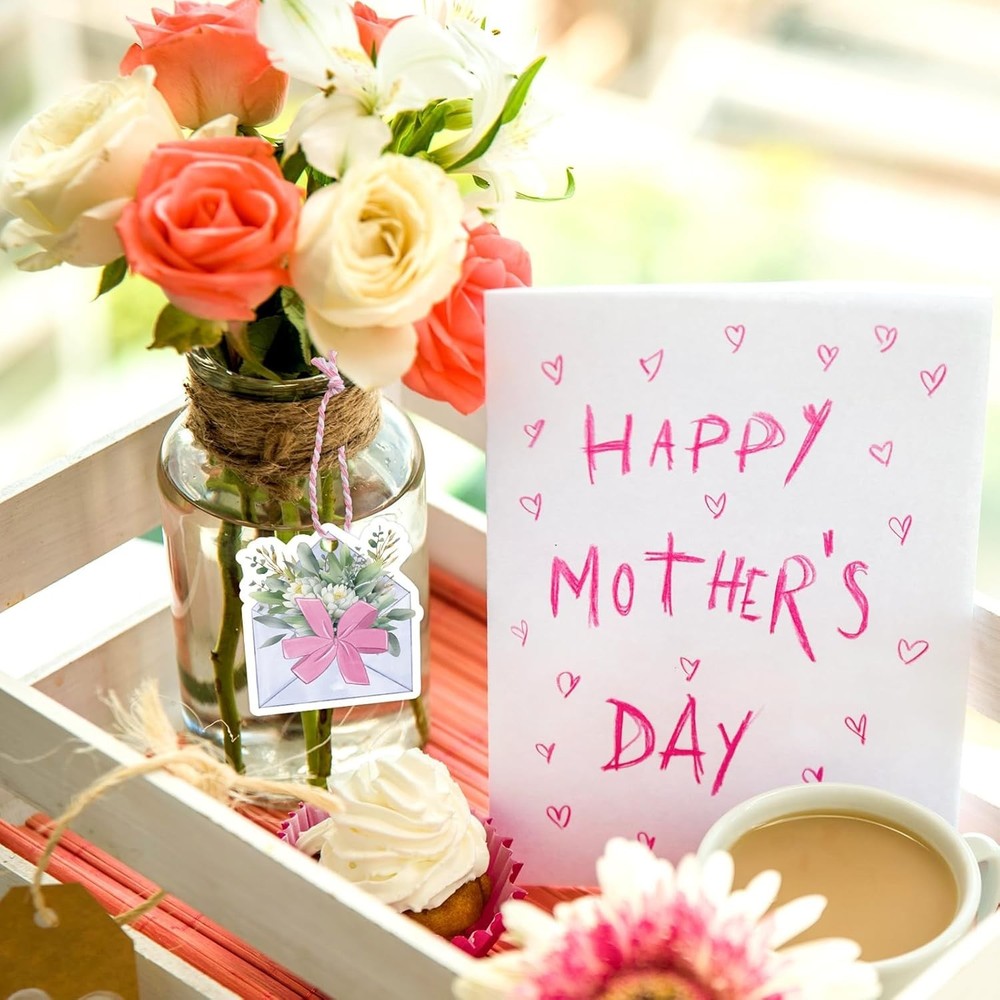 Personalized Floral Gift Tags for Mother's Day - 100 Durable Paper Tags & String