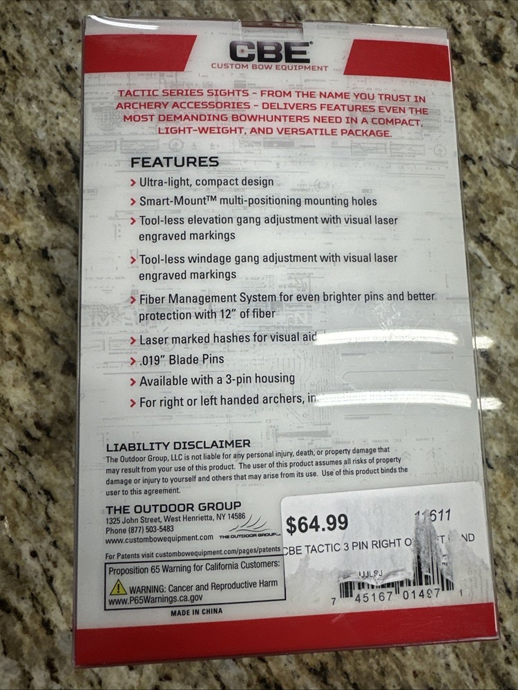 CBE TACTIC bow sight .019 PIN fixed 3 pin