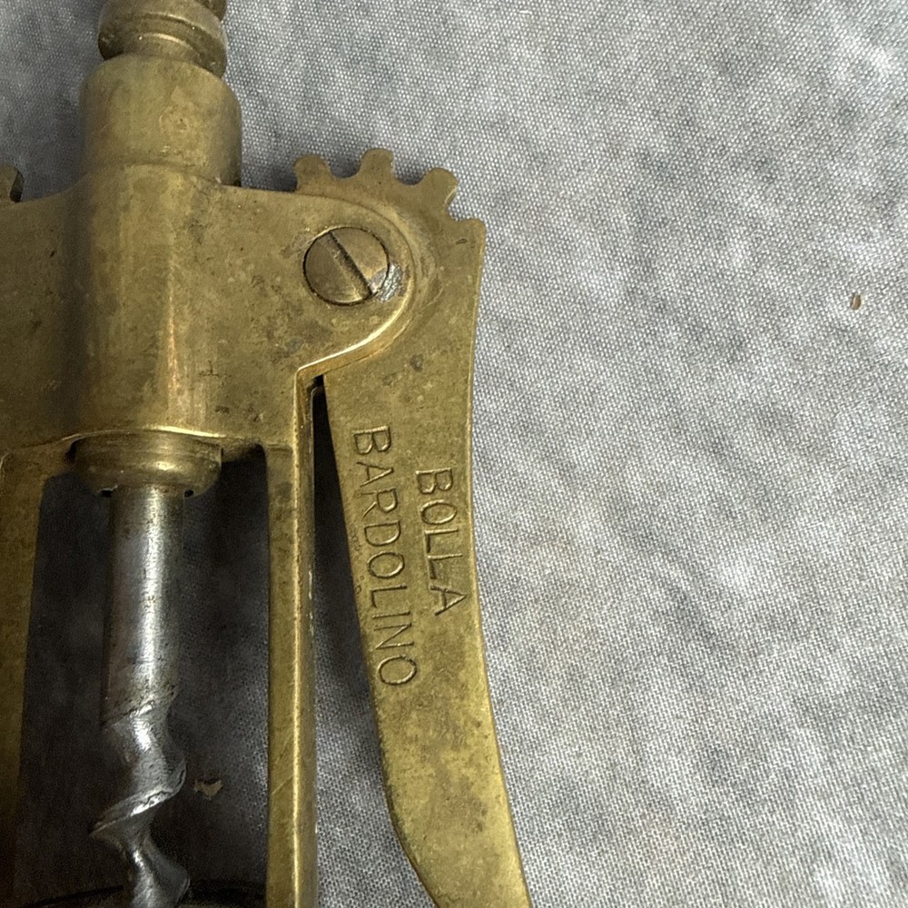 ITALIAN Solid Brass Winged Corkscrew Wine Bottle Opener Bolla Soave Advertising