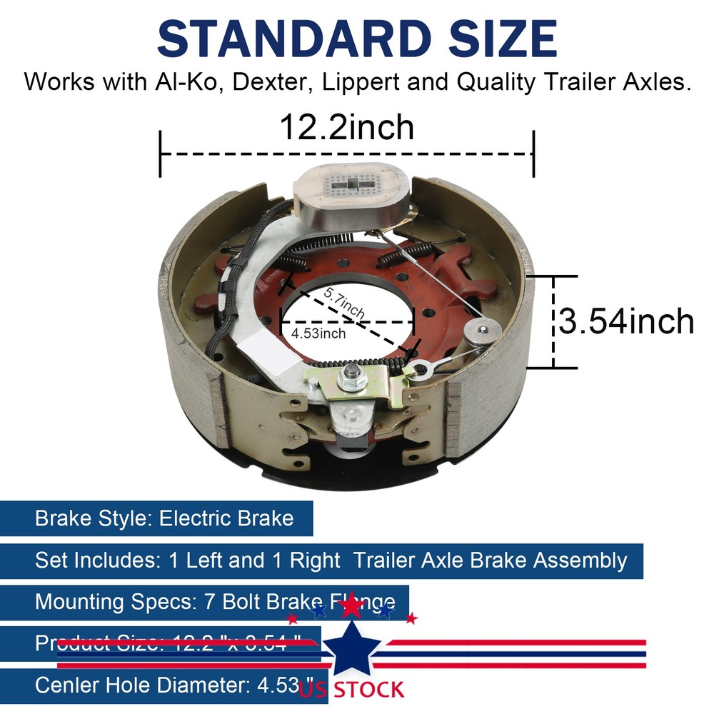 Pair Electric Trailer Brake Assembly For 10K lbs Axle w/Shields 12-1/4"x3-3/8"