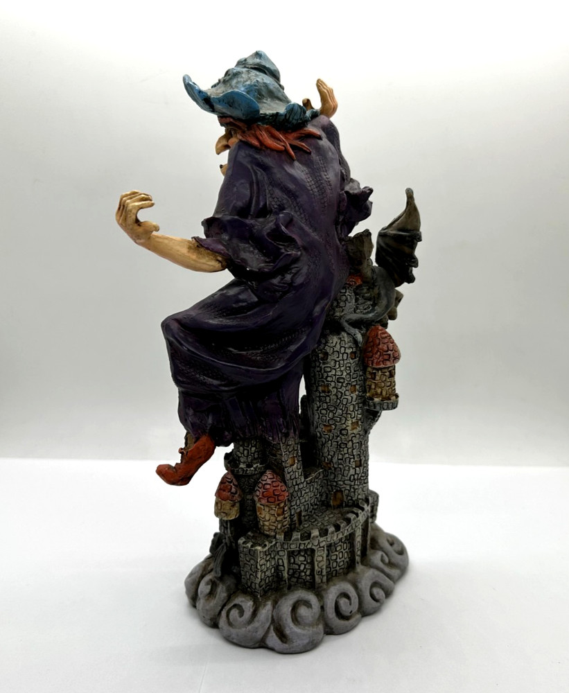 9" Floating Witch Over Castle & Bat Resin Figure