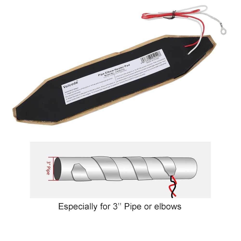 12V 3Pack RV Elbow Pipe Water Heater Pad 3'' x 13'', Battery Warmer Pads, Holdin