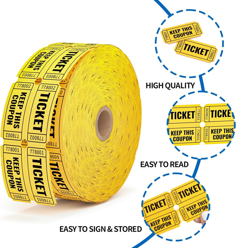 2000 Orange Raffle Tickets (4 Color Selection), Double Roll, Ticket for Events,
