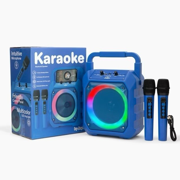 Joyc Karaoke Bluetooth Speaker with 2 Wireless Microphones and LED Ring Light