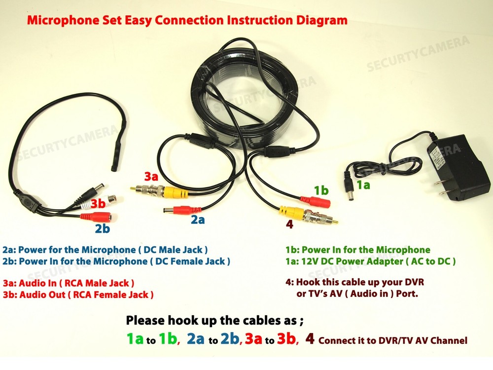 High Sensitive Microphone RCA Audio Mic Cable DC Power, FOR CCTV Security Camera