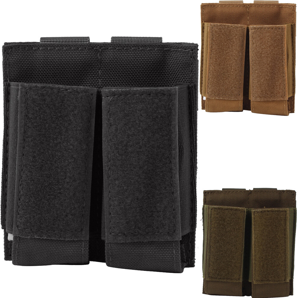 Tactical Molle Double Pistol Magazine Pouch Open-top with Hook Loop Panel Holder
