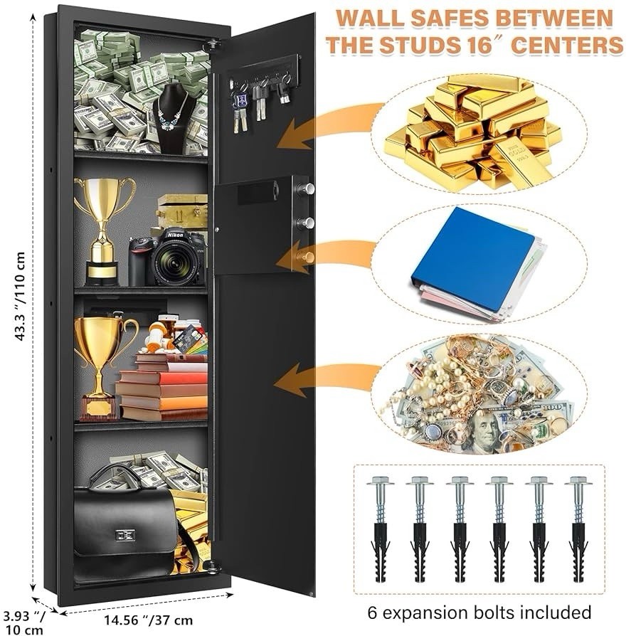 43.3" Tall Fireproof Wall Safes Between the Studs 16" Centers, Electronic Hid...