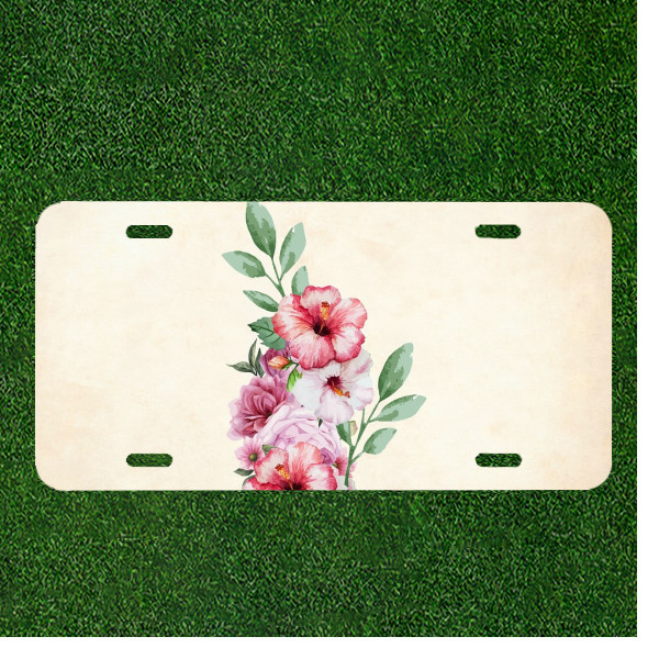 Creative License Plate Auto Tag With Simple Pink Flowers