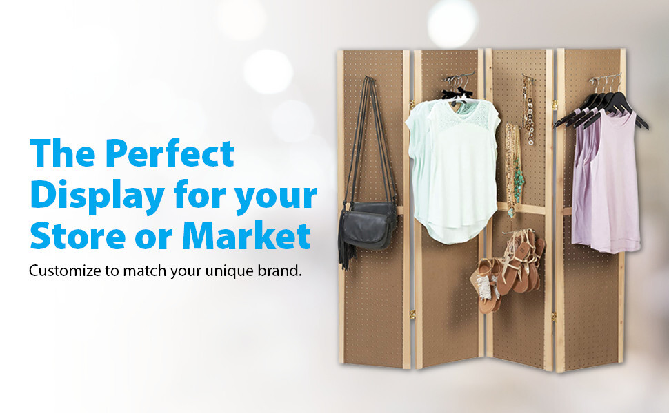 Folding Pegboard Display Craft Display 4 Panel 5' Folds Flat 60" H Peg Board