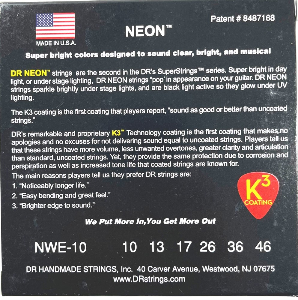 DR Strings Guitar Strings Electric Neon White 10-46 Medium