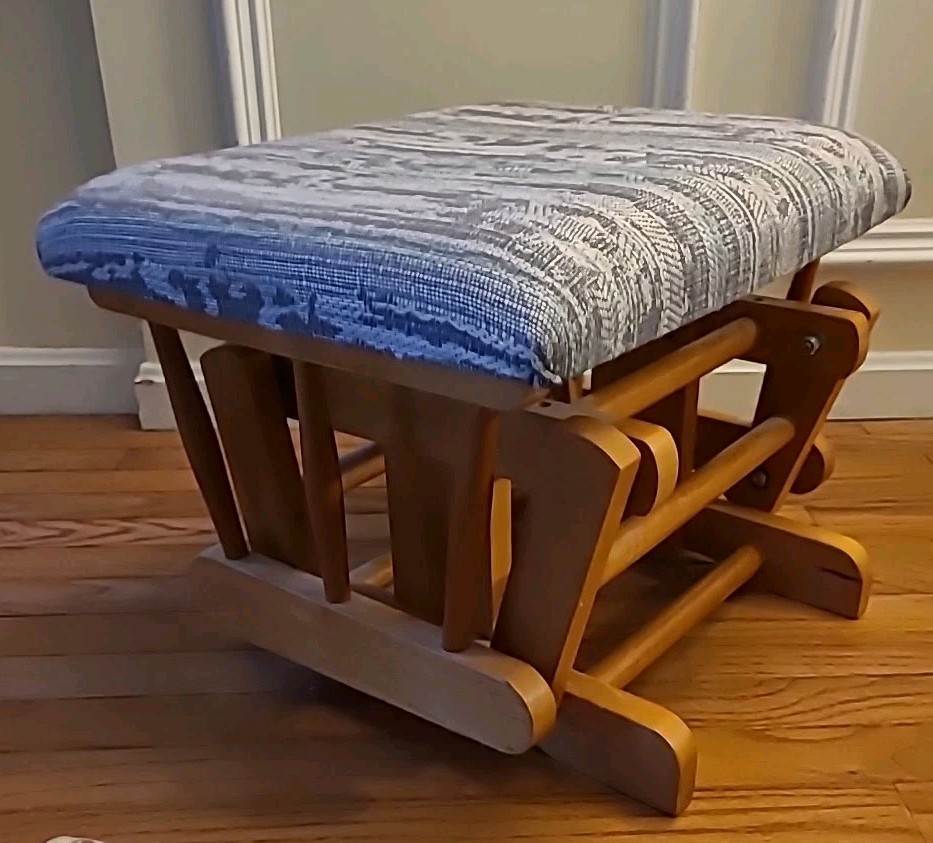 Wonderful Vintage Upholstered Solid Wood Rocking Stool Footstool Rocker (E7)