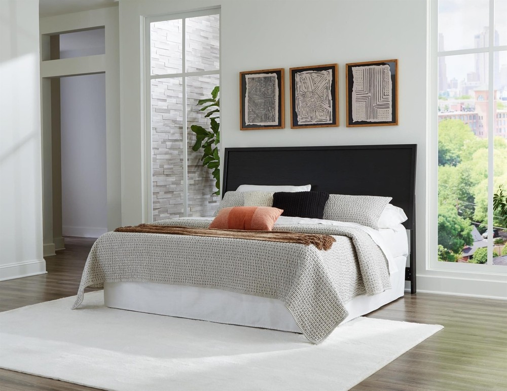 Bowery Hill Engineered Wood Contemporary Black King Panel Headboard