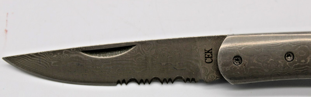 CEK - CUSTOM DAMASCUS FOLDING POCKET KNIFE RAM HORN HANDLE