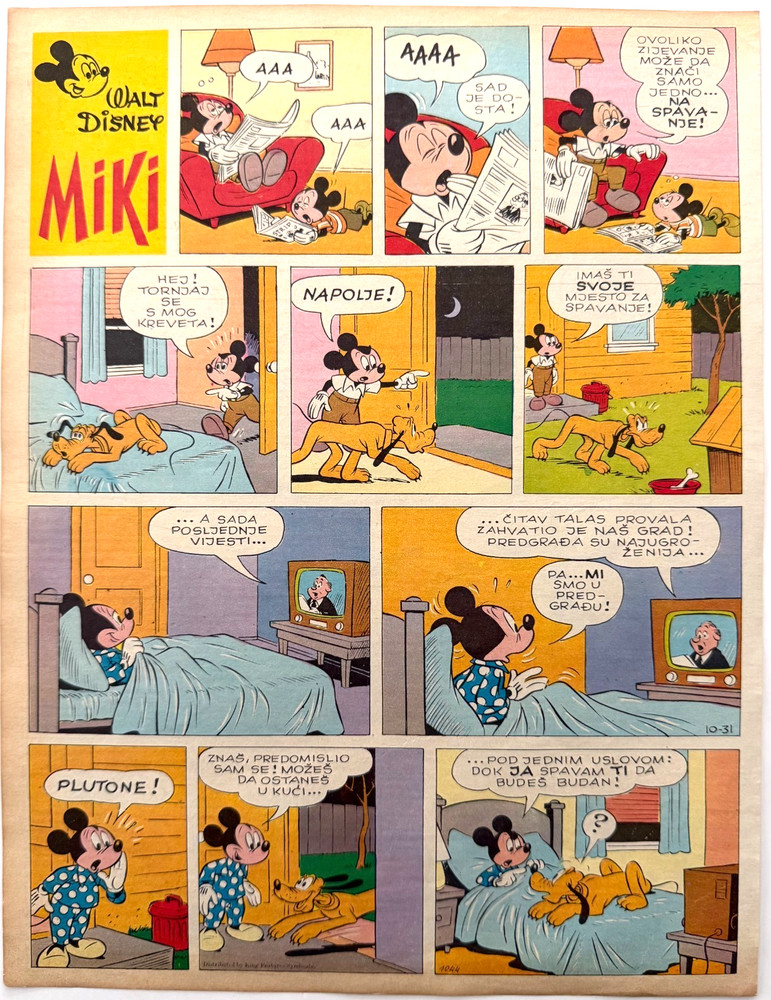 1971 Mickey Mouse Miki Yugoslavian Disney Comic Strip Page Color Pluto E9