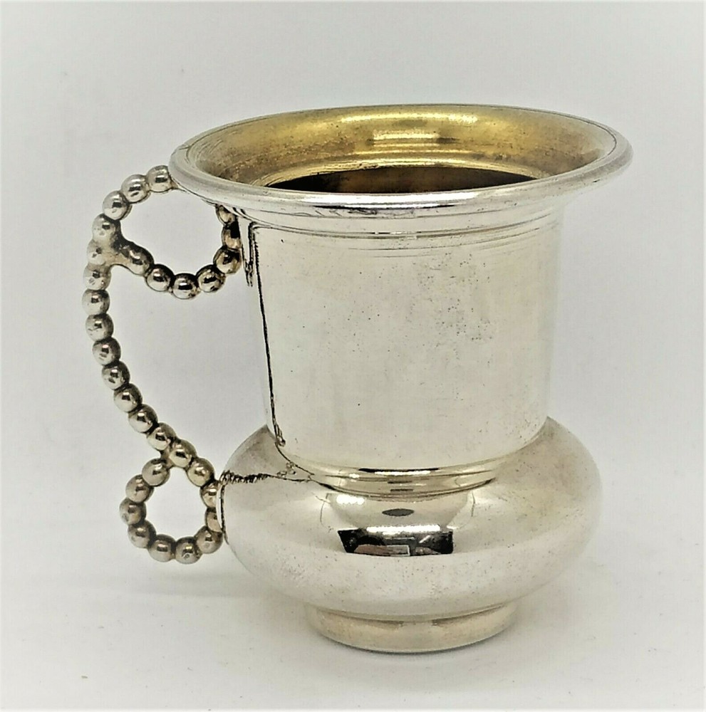 Handmade sterling silver Kiddush cup handle silver pearls shape small cup size