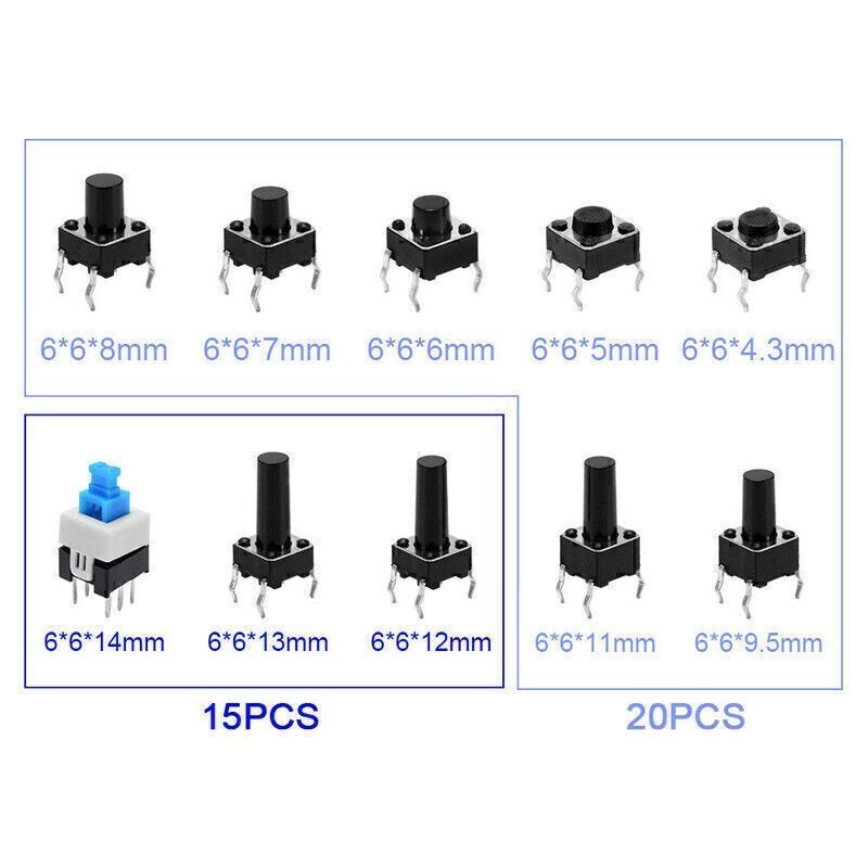 180PCS Mini Tactile Push Button Switch 10 Values Momentary Tact Assortment Kit
