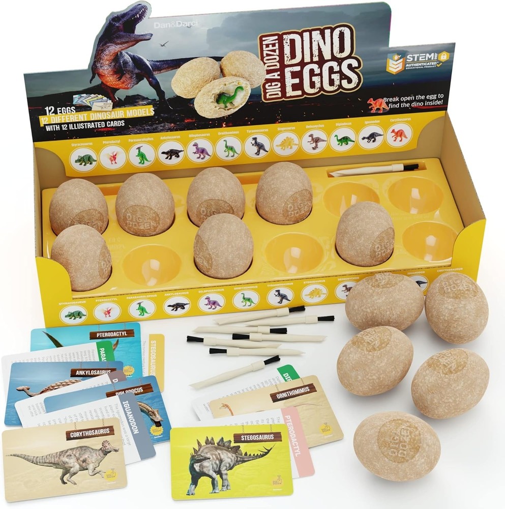 Ultimate Dinosaur Digging Kit - 12 Eggs, Tools, & Learning Cards for Kids 3-12